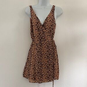 Reforamtion Anchorage Leopard Wrap Mini Dress - Size L - Retail $178